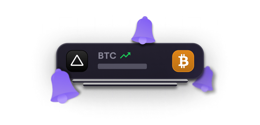 NIP Investment Tracker notifications visualisation with a Bitcoin ticker and bells
